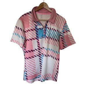 Manfinity Polo‎ Shirt Mens Small Pink Plaid Quilted Quarter Zip Excellent